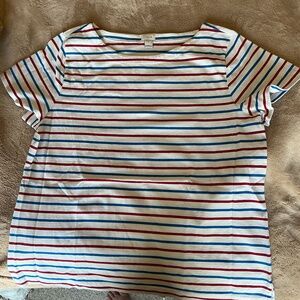 J Crew Red White Blue Oversized Striped Tee Size XL